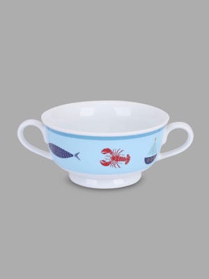 Sky Blue Printed Ceramic Soup Bowl