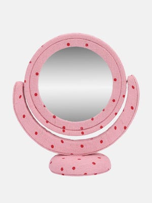 Baby Pink Printed Jute Revolving Mirror for Kids