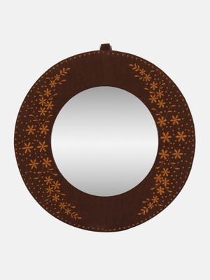 Deep Brown Embroidered Jute Framed Mirror