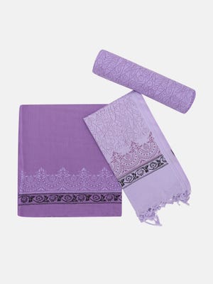 Lavender Printed And Textured Cotton Shalwar Kameez Fabric Set 