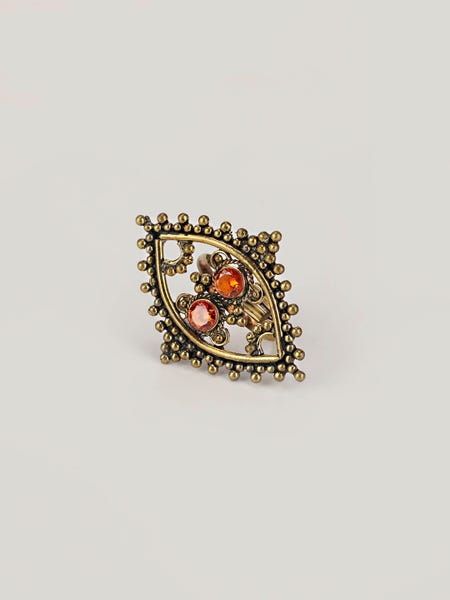 Simulated Stone Studded Oxidized Brass Ring