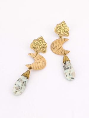 Simulated Stone Brass Earrings