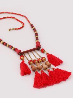 Wooden Beads Studded Necklace