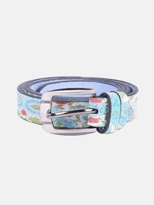 Turquoise Printed Leather Belt