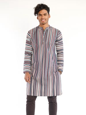 Multicolour Striped Cotton  Panjabi