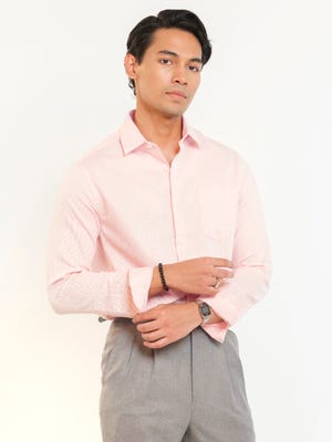Pink Textured Executive Semi Formal Cotton Shirt