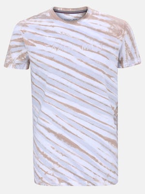 White Dyed and Printed Slim Fit Cotton T-Shirt