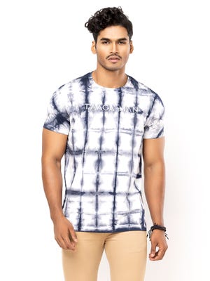 White Dyed and Printed Cotton Slim Fit T-Shirt