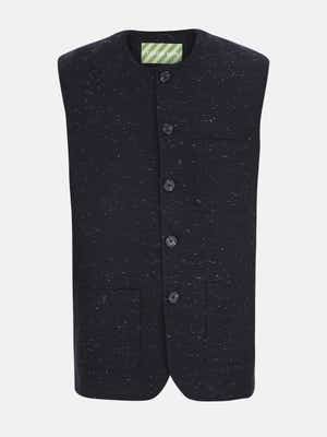 Black Printed Slim Fit Cotton Waistcoat