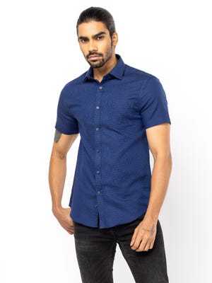 Blue Textured Cotton Executive Semi Formal Shirt