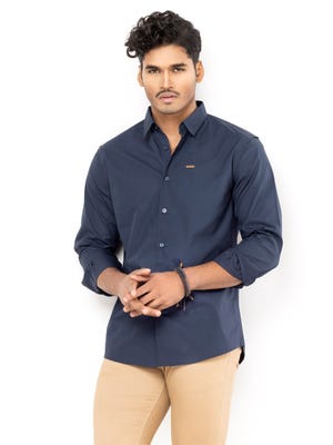 Navy Blue Casual Modern Cotton Shirt