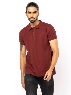 Brick Red Cotton Slim Fit Polo Shirt