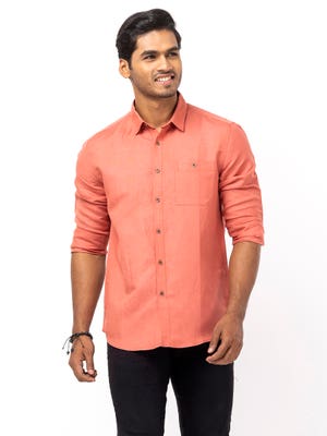 Salmon Pink Cotton Casual Modern Shirt

