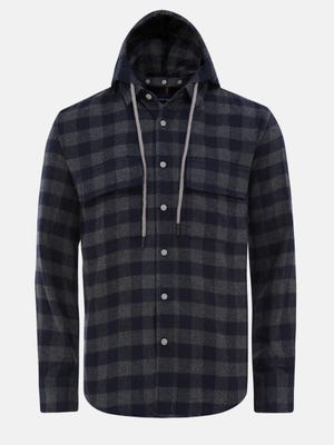 Grey Check Casual Modern Flannel  Shirt with Hoodie