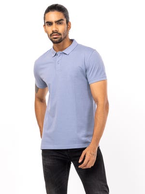 Pastel Blue Slim Fit Cotton Polo Shirt