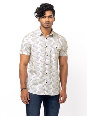 Beige Printed Cotton Casual Modern Shirt