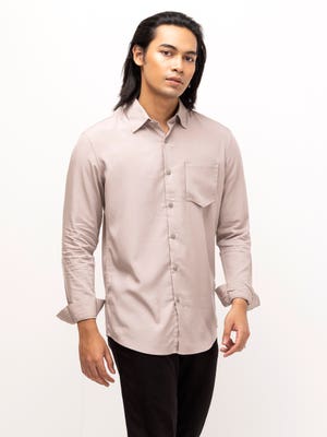 Beige Casual Modern Viscose-Cotton Shirt