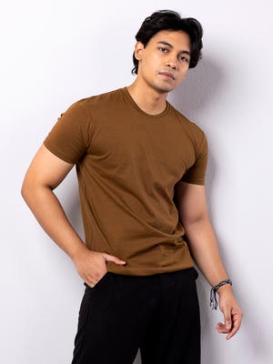 Brown Slim Fit Cotton Taaga Man T-Shirt
