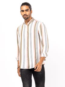 White Striped Casual Fusion Mixed Cotton Shirt