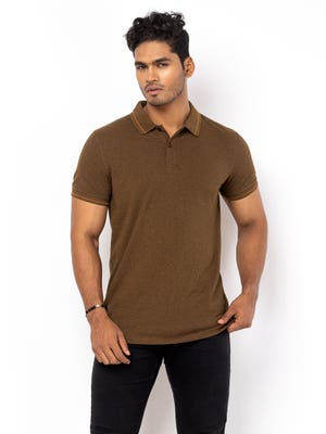 Brown Textured Mixed Cotton Taaga Man Slim Fit Polo Shirt