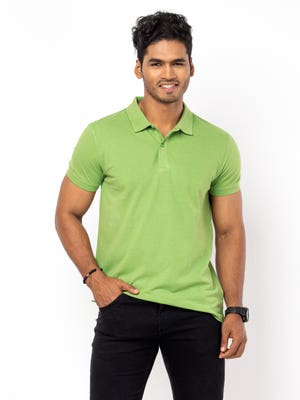Parrot Green Mixed Cotton Taaga Man Slim Fit Polo Shirt
