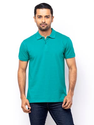 Green Cotton Classic Fit Taaga Man Polo Shirt