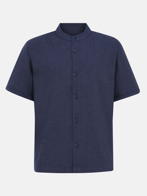 Navy Blue Cotton Taaga Man Modern Casual Shirt