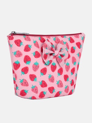 Pink Printed Fabric Cosmetics Organizer Bag