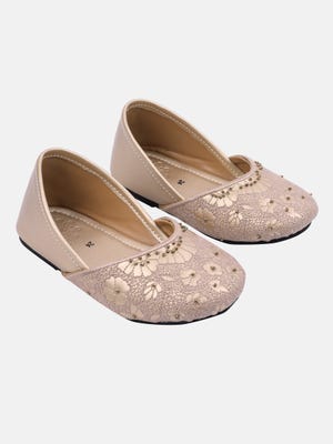 Golden Embroidered Faux Leather Pump Shoes 