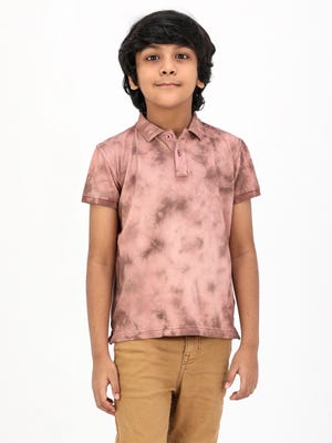 Brown Tie-Dyed Mixed Cotton Polo Shirt