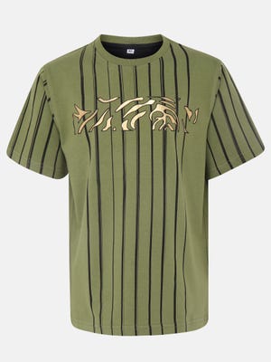 Olive Green Allover Printed Cotton T-Shirt