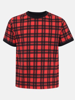 Red Check Printed Cotton T-Shirt
