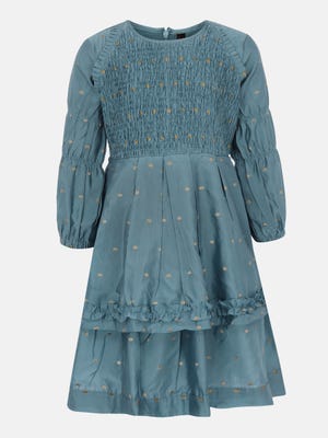 Teal Embroidered Katan Partywear Frock
