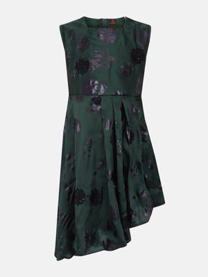 Bottle Green Printed Mixed Cotton Party Frock