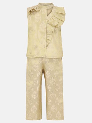 Golden Textured Katan Party Pant Top Set