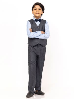 Black Striped Boy's 4- Piece Party Wear with Waistcoat