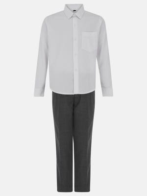White Textured Viscose-Cotton Partywear Shirt Pant Set