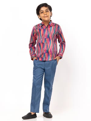 Multicolour Printed Viscose-Cotton Partywear Shirt Pant