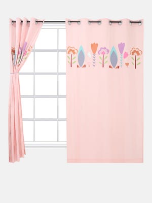 Light Pink Embroidered and Appliqued Cotton Kids Curtain
