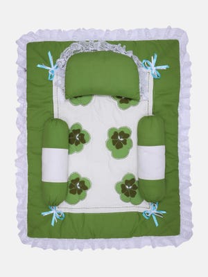 Green Appliqued Cotton Carrier Set 