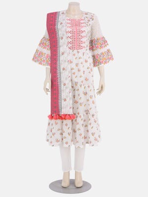 White Printed and Embroidered Bexi Voile Shalwar Kameez