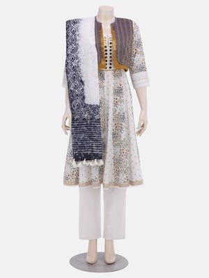 White Printed and Embroidered Voile Shalwar Kameez Set