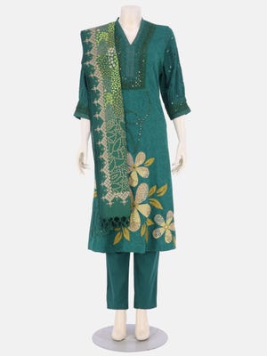 Green Appliqued and Embroidered Viscose-Cotton Shalwar Kameez