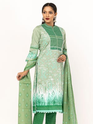 Green Printed and Embroidered Cotton Shalwar Kameez Set