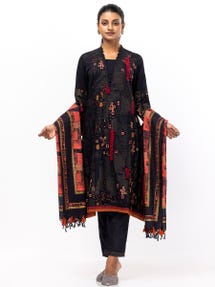 Black Printed and Embroidered Viscose-Cotton Shalwar Kameez Set