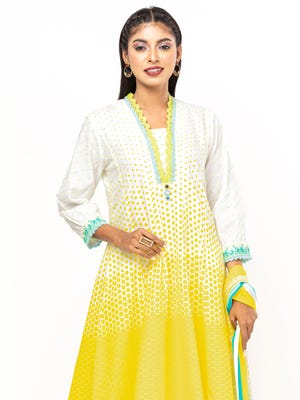 White and Yellow Tie-Dyed Viscose-Cotton Shalwar Kameez