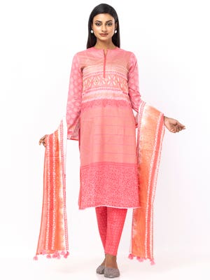 Pink Printed and Embroidered Voile Shalwar Kameez