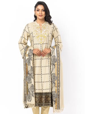 Light Olive Printed and Embroidered Handloom Viscose-Cotton Shalwar Kameez