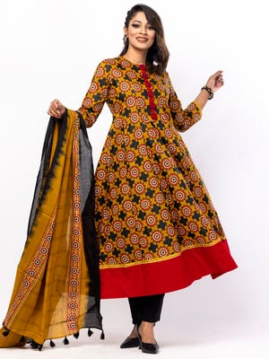 Mustard Printed and Embroidered Voile Shalwar Kameez
