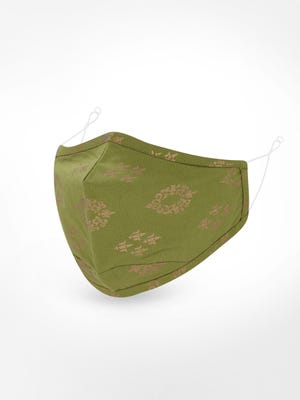Women 3 Layer Green Printed Cotton Dart Mask